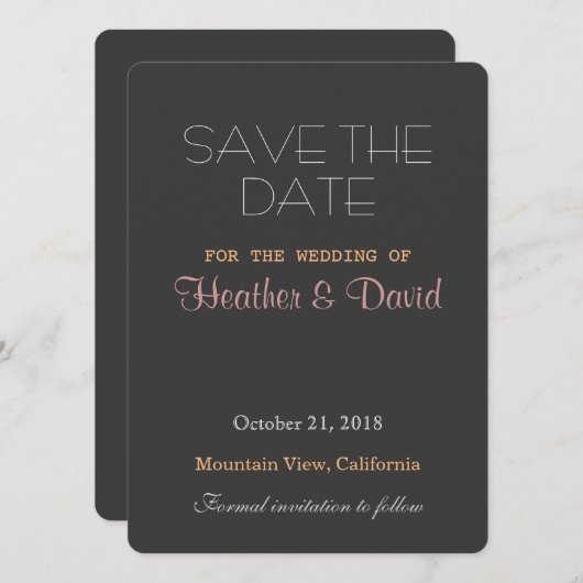 Afgeronde hoek grijs Opslaan Datum Bruiloft uitnod Save The Date (Voorkant / Achterkant)