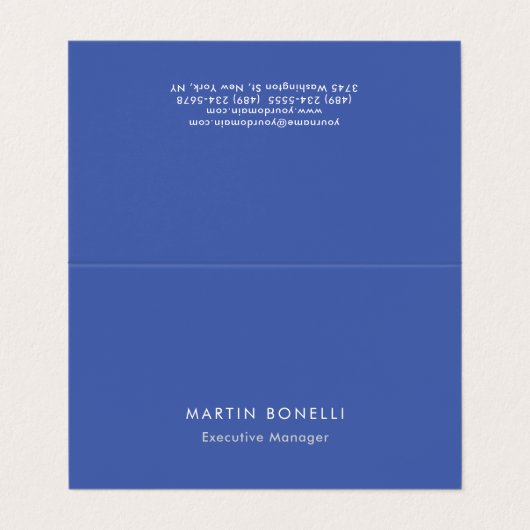Afgeronde hoek Medium Blue Plain Minimalist Visitekaartje (Buitenkant ongevouwen)