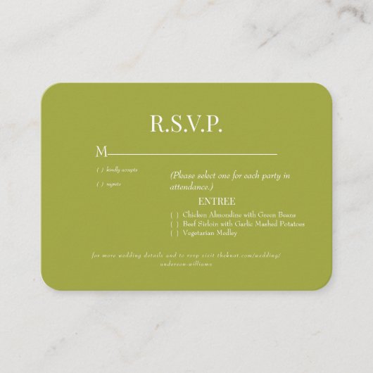 Afgeronde Olijf Diner Opties Bruiloft Informatiekaartje (Voorkant)