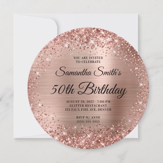 Afgeronde Roze Gouden Glitter Monogram 50e Verjaar Kaart (Voorkant)