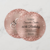 Afgeronde Roze Gouden Glitter Monogram 60e Verjaar Kaart (Voorkant / Achterkant)