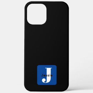 Afgeronde vaknaam & monogram Zwart Wit & Blauw Case-Mate iPhone Case