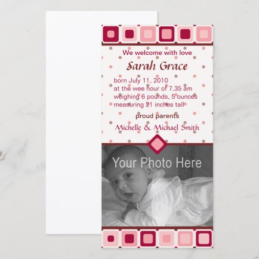 Afgeronde Vierkanten Geboorteaankondiging - Meisje Aankondiging (Voorkant / Achterkant)