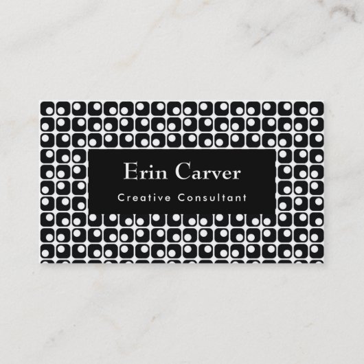 Afgeronde vierkanten Retro Zwart & Wit Patroon Visitekaartje (Voorkant)