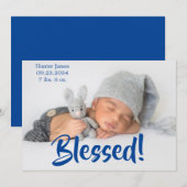 Afgeruste foto Blauw script Aangepaste geboorte Aankondiging (Voorkant / Achterkant)