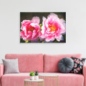 Afgescheiden, roze pioenrozen canvas afdruk (Insitu (Woonkamer))