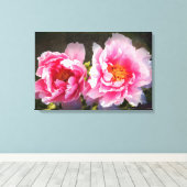 Afgescheiden, roze pioenrozen canvas afdruk (Insitu (Houten vloer))