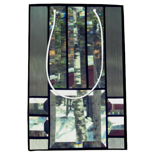 Afgeschuind glas bevlekt metallic look zilver mode medium cadeauzakje (Voorkant)