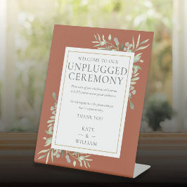 Afgesloten Ceremonie Groen Terracotta Bruiloft Reclamebord Met Voetstuk