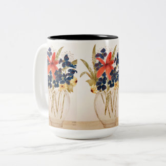 Afgesneden bloemen tweekleurige koffiemok
