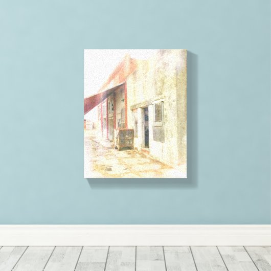 Afgestane winkel voor diervoeders op het plattelan canvas afdruk (Insitu (Houten vloer))