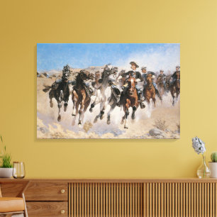 Afgestegen door Frederic Remington, Vintage Cowboy Canvas Afdruk