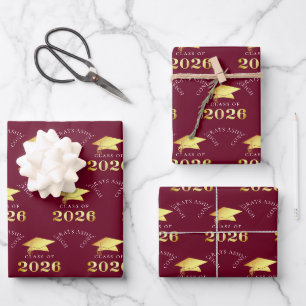 Afgestudeerd 2026 Maroon Burgundy Goud Gefelicitee Inpakpapier Vel