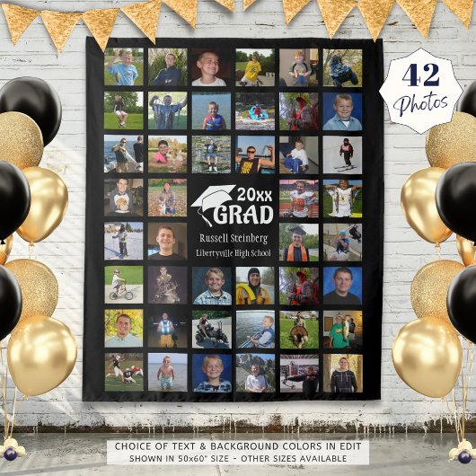 Afgestudeerd 44 Foto Collage Naam School Zwart Wandkleed