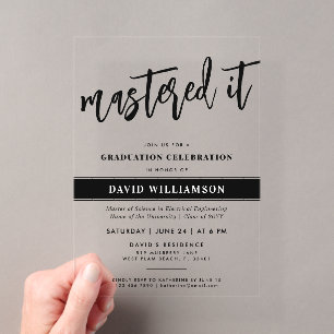 Afgestudeerd aan een moderne masterdiploma acryl uitnodigingen