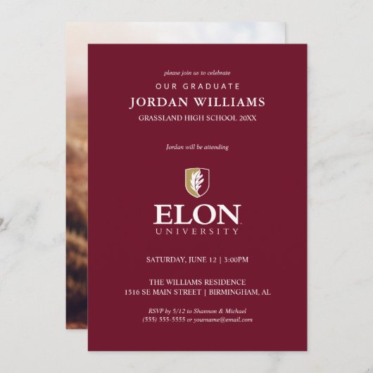 Afgestudeerd aan Elon University Aankondiging (Voorkant / Achterkant)