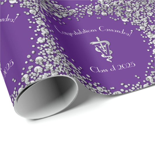 Afgestudeerd als dierenarts Paars Zilver Cadeaupapier (Rol Hoek)