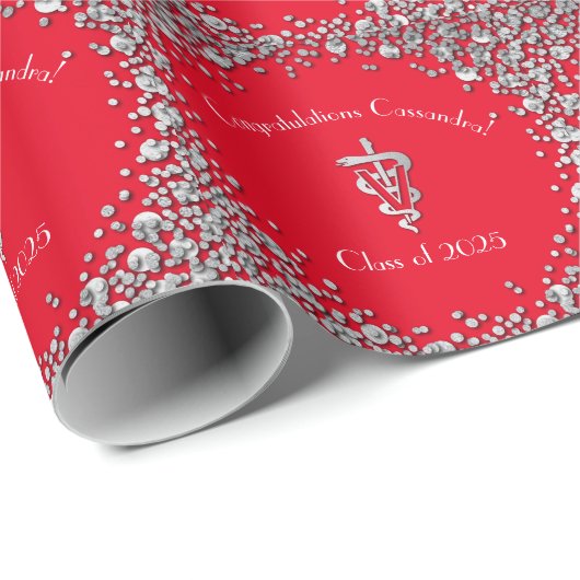 Afgestudeerd als dierenarts Rood Zilver Cadeaupapier (Rol Hoek)