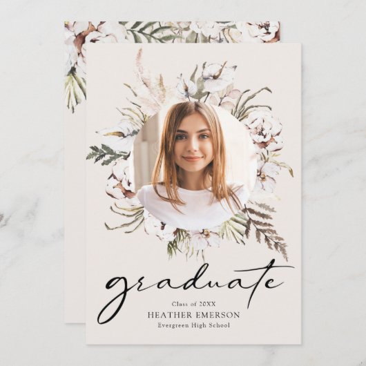 Afgestudeerd Bloem Afstudeerfeest Kaart (Voorkant / Achterkant)