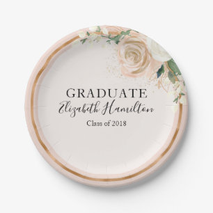 Afgestudeerd Blush & Rose Goud Modern Chic Bloem Papieren Bordje
