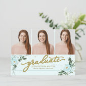 Afgestudeerd Blush Teal Afstudeeraankondiging 3 Fo Aankondiging (Staand voorkant)