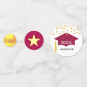 Afgestudeerd Bordeaux Rood Petje & Gouden Tafelcon Confetti (Voorkanten)