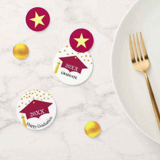 Afgestudeerd Bordeaux Rood Petje & Gouden Tafelcon Confetti (Groep)