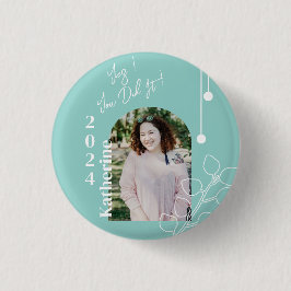 Afgestudeerd Eenvoudig Loof Foto Aqua Ronde Button 3,2 Cm