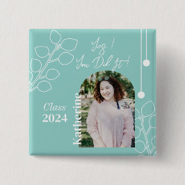 Afgestudeerd Eenvoudig Loof Foto Aqua Vierkante Button 5,1 Cm
