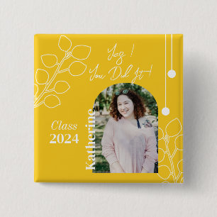 Afgestudeerd Eenvoudig Loof Foto Mosterd Vierkante Button 5,1 Cm