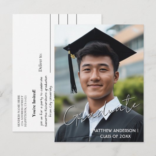 Afgestudeerd eigen foto en uitnodiging 3 ansichtka (Voorkant / Achterkant)