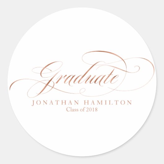 Afgestudeerd Folie Roze Goud Elegant Script Afstud Ronde Sticker (Voorkant)