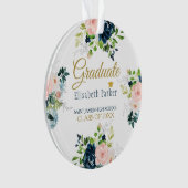 Afgestudeerd | FOTO Elegant bloemenblauw en goud Ornament (voorkant)