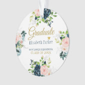 Afgestudeerd | FOTO Elegant bloemenblauw en goud Ornament (voorkant)