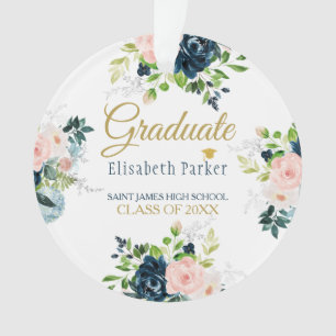 Afgestudeerd   FOTO Elegant bloemenblauw en goud Ornament