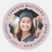 Afgestudeerd foto roos taupe golvende rand afstude ronde sticker (Voorkant)
