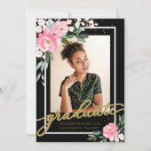 Afgestudeerd heet roze bloemmotief afstudeeraankon aankondiging (Voorkant)
