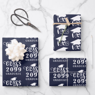 Afgestudeerd Jaar Navy Blauwe Witte Hoed Diploma Inpakpapier Vel
