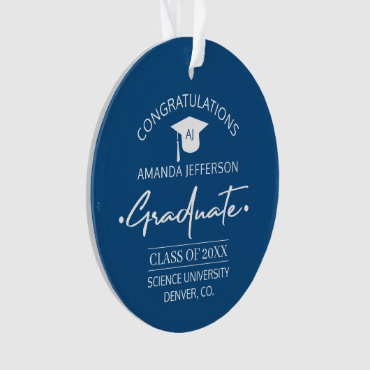 Afgestudeerd | Klas jaar en school elegant blauw Ornament (voorkant)