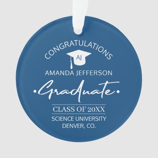 Afgestudeerd | Klas jaar en school elegant blauw Ornament (voorkant)