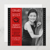 Afgestudeerd meisje Rood en Zwart Grote foto Afstu Aankondiging (Voorkant / Achterkant)