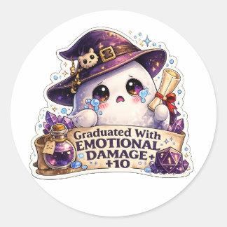 Afgestudeerd met emotionele schade tovenaar spook ronde sticker
