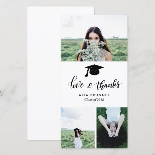 Afgestudeerd met liefde en dank drie foto modern aankondiging (Voorkant / Achterkant)