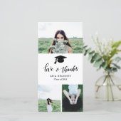 Afgestudeerd met liefde en dank drie foto modern aankondiging (Staand voorkant)