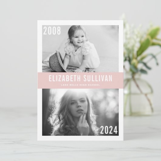 Afgestudeerd met Roze Foto Collage Afstudeeruitnod Kaart (Staand voorkant)