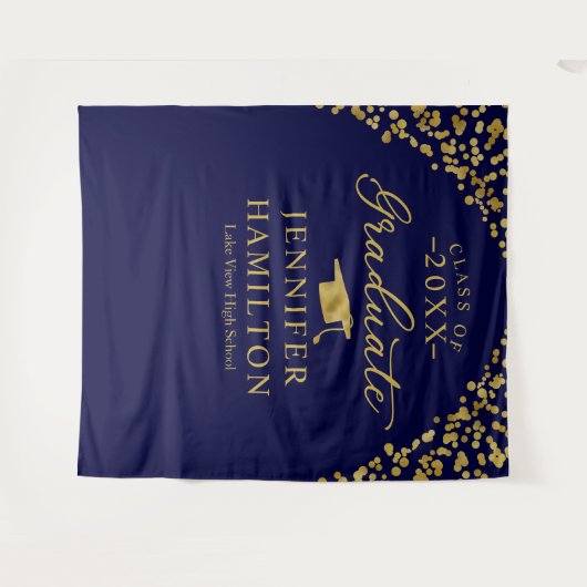 Afgestudeerd Modern Blauw Goud Afstudeerachtergron Wandkleed (Voorkant (horizontaal))