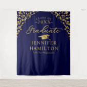 Afgestudeerd Modern Blauw Goud Afstudeerachtergron Wandkleed (Voorkant)