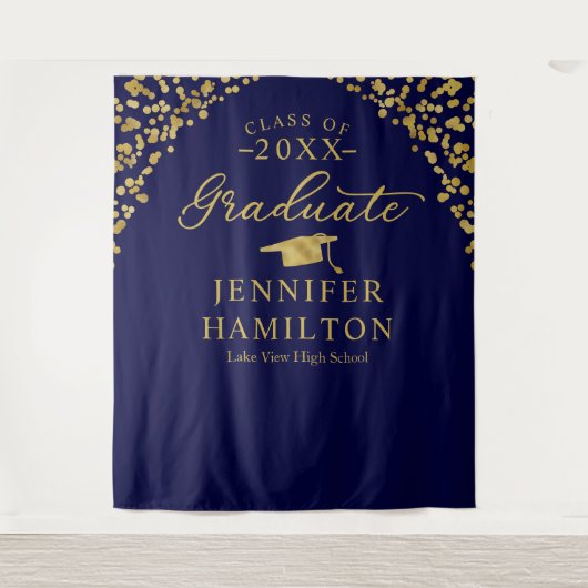 Afgestudeerd Modern Blauw Goud Afstudeerachtergron Wandkleed (Voorkant)