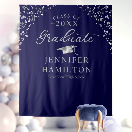 Afgestudeerd modern blauw zilver afstudeerbackdrop wandkleed