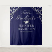 Afgestudeerd modern blauw zilver afstudeerbackdrop wandkleed (Voorkant)
